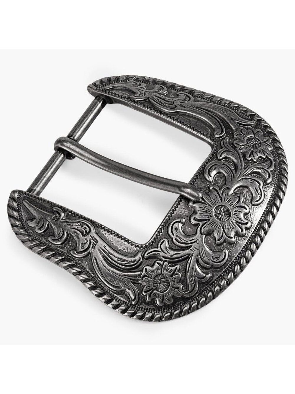 Unisex Western Antique Silver Floral Engraved Replacement Rope Edge Buckle 1.5"